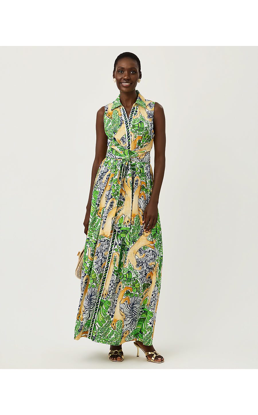 MARRIA STRETCH MAXI DRESS - MULTI - PALM PROWL ENGINEERED WOVEN SHIRTDRES