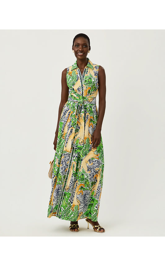MARRIA STRETCH MAXI DRESS - MULTI - PALM PROWL ENGINEERED WOVEN SHIRTDRES