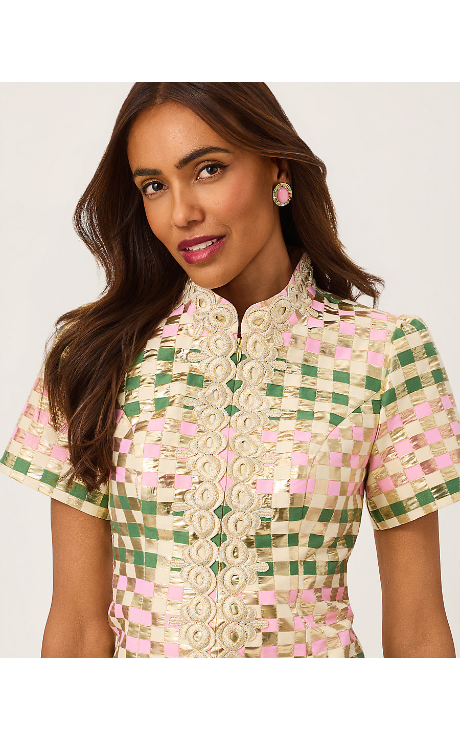 CARTY JACQUARD SHIFT-OREGANO-GOLDEN GINGHAM JACQUARD