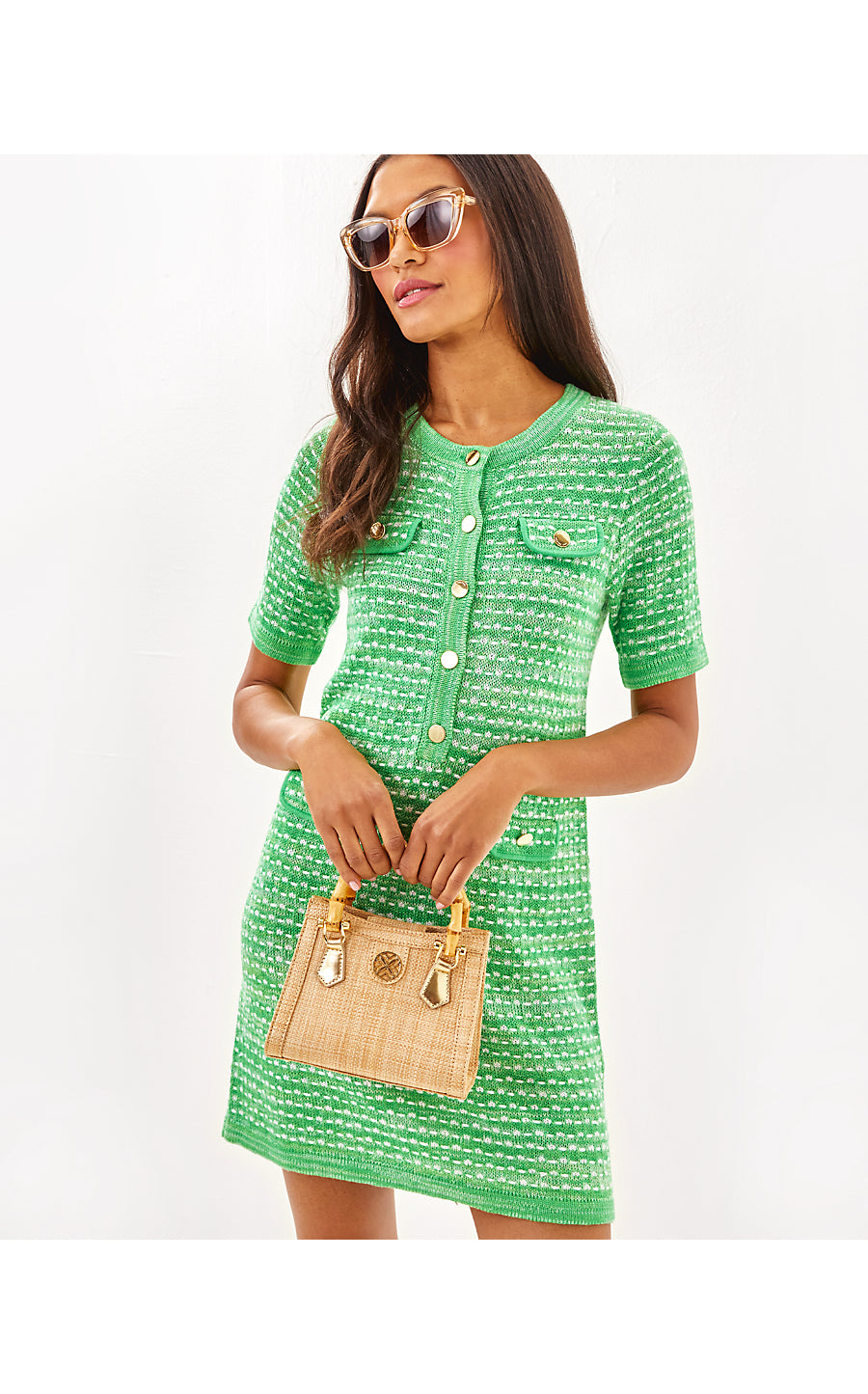 THEODORAH SWEATER DRESS - FAUNA GREEN - METALLIC MARL