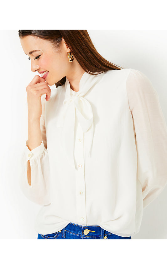 TEAGUE COTTON SILK TOP - COCONUT