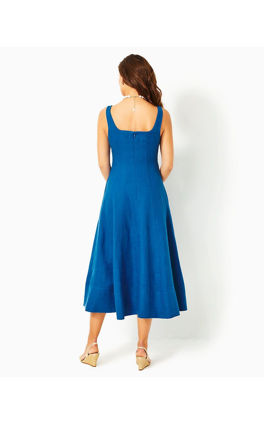 CALINA LINEN MIDI DRESS - BARTON BLUE