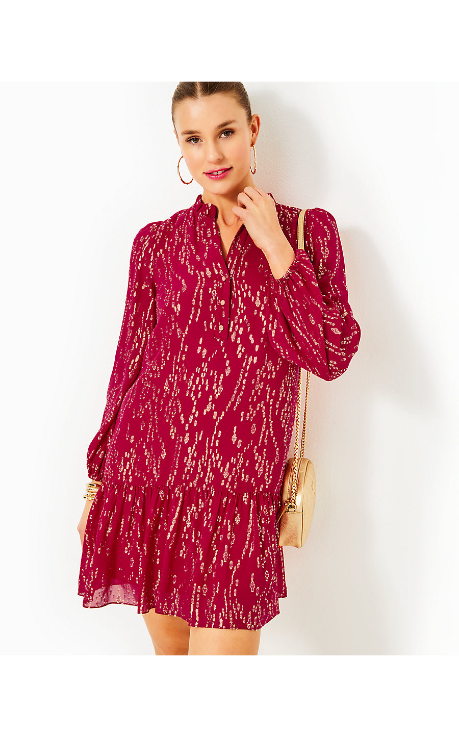 EVALINE SILK DRESS - MALBEC RED - FISH CLIP CHIFFON