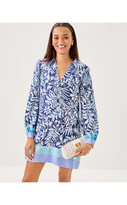 IRALANNE LONG SLEEVE POPO - SAPPHIRE POOL - SUMMER SHORELINES ENGINEERED WOVEN DRESS