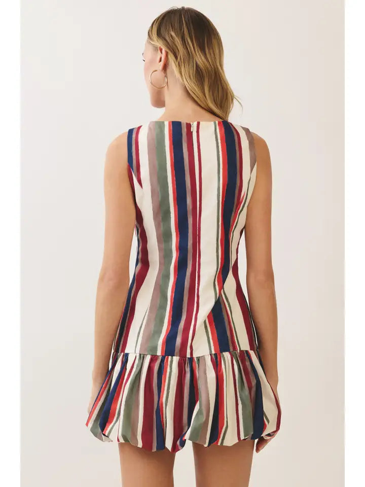 Multicolor Stripe Bubble Hem Mini Dress