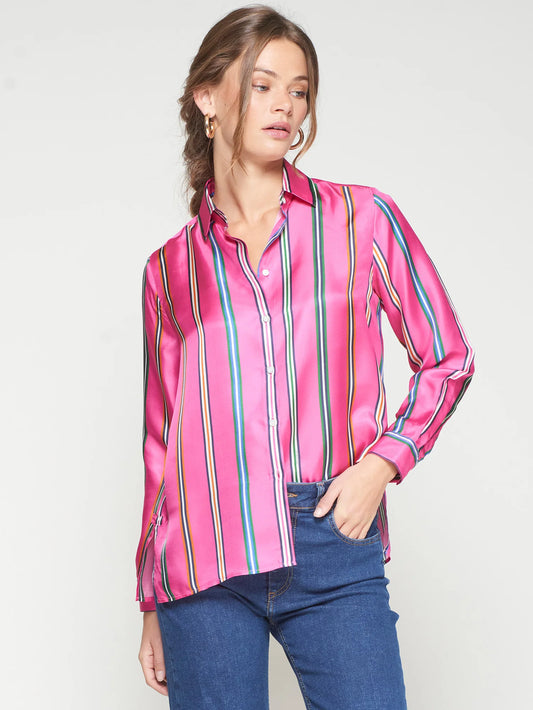 RAYA ROSA SEDA PRINT/ FUSHIA STRIPE SILK SHIRT