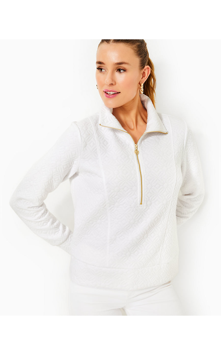 ELENI PULLOVER - RESORT WHITE - BUTTERFLY QUILTED KNIT