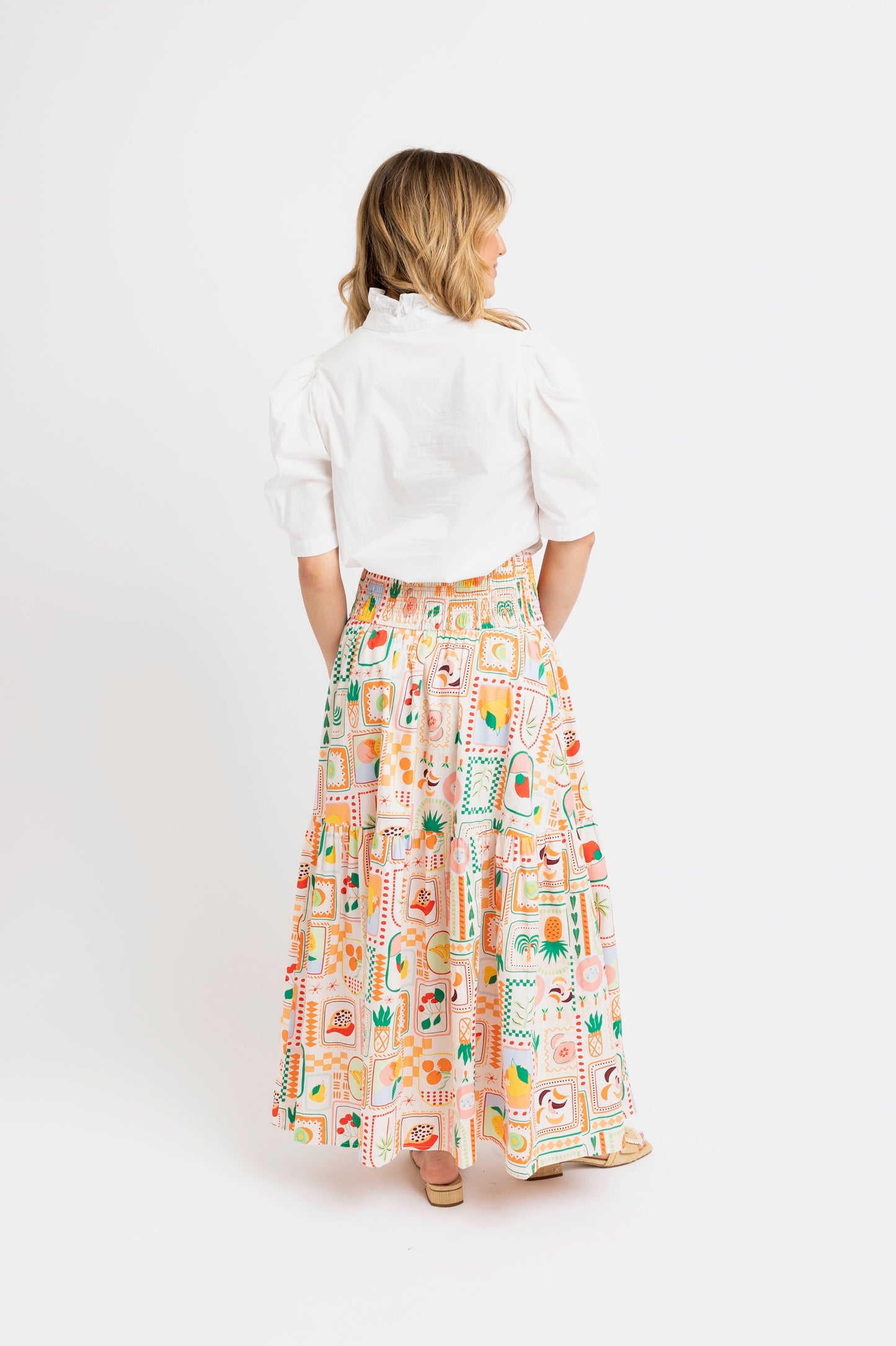 Fruit Basket Smock Waist Skirt - Ivory