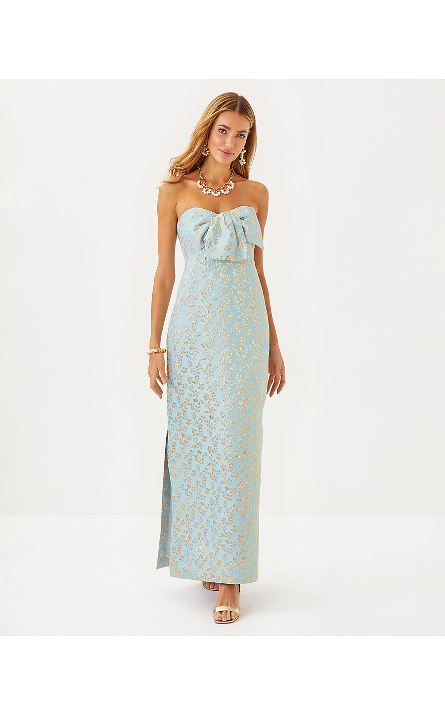 CARLYNN MAXI DRESS - BLUETTE - DITSY DAISY METALLIC BROCADE