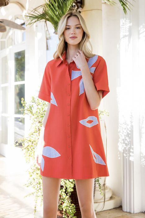 SRT2156 Short Sleeve Floral Embroidery Dress