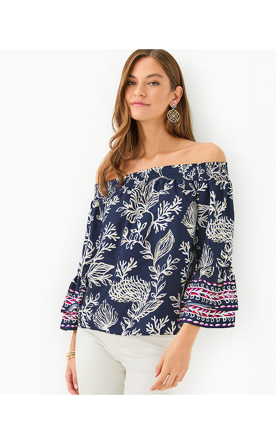 KAORI 3/4 SLEEVE OFF THE - LOW TIDE NAVY - COASTAL LOCALE ENGINEERED WOVEN TOP