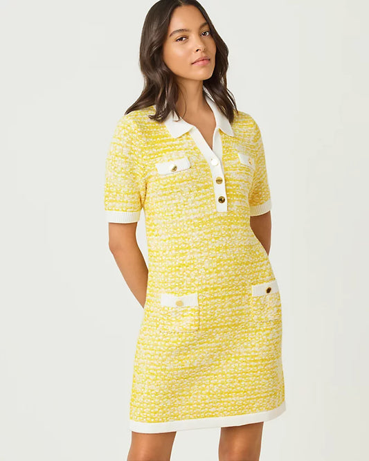 Theodorah Polo Sweater Dress - Estelle Yellow Metallic Marl