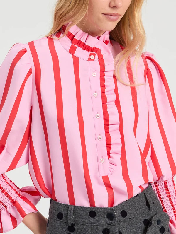 Striped Ruffled Shirt - Pink and Red