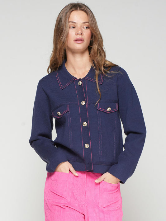 PUNTO CARDIGAN PESPUNTE VAQUERO NAVY PINK