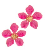 Flower Pearlized Enamel Earrings - Fuscia