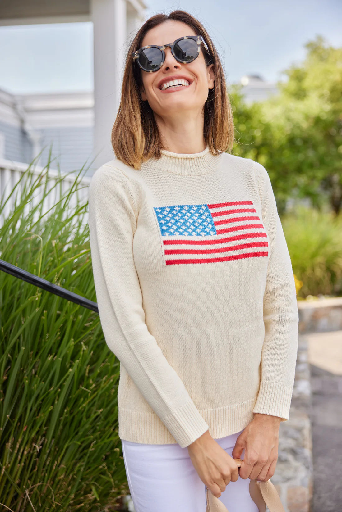 IVORY ROLL NECK FLAG SWEATER