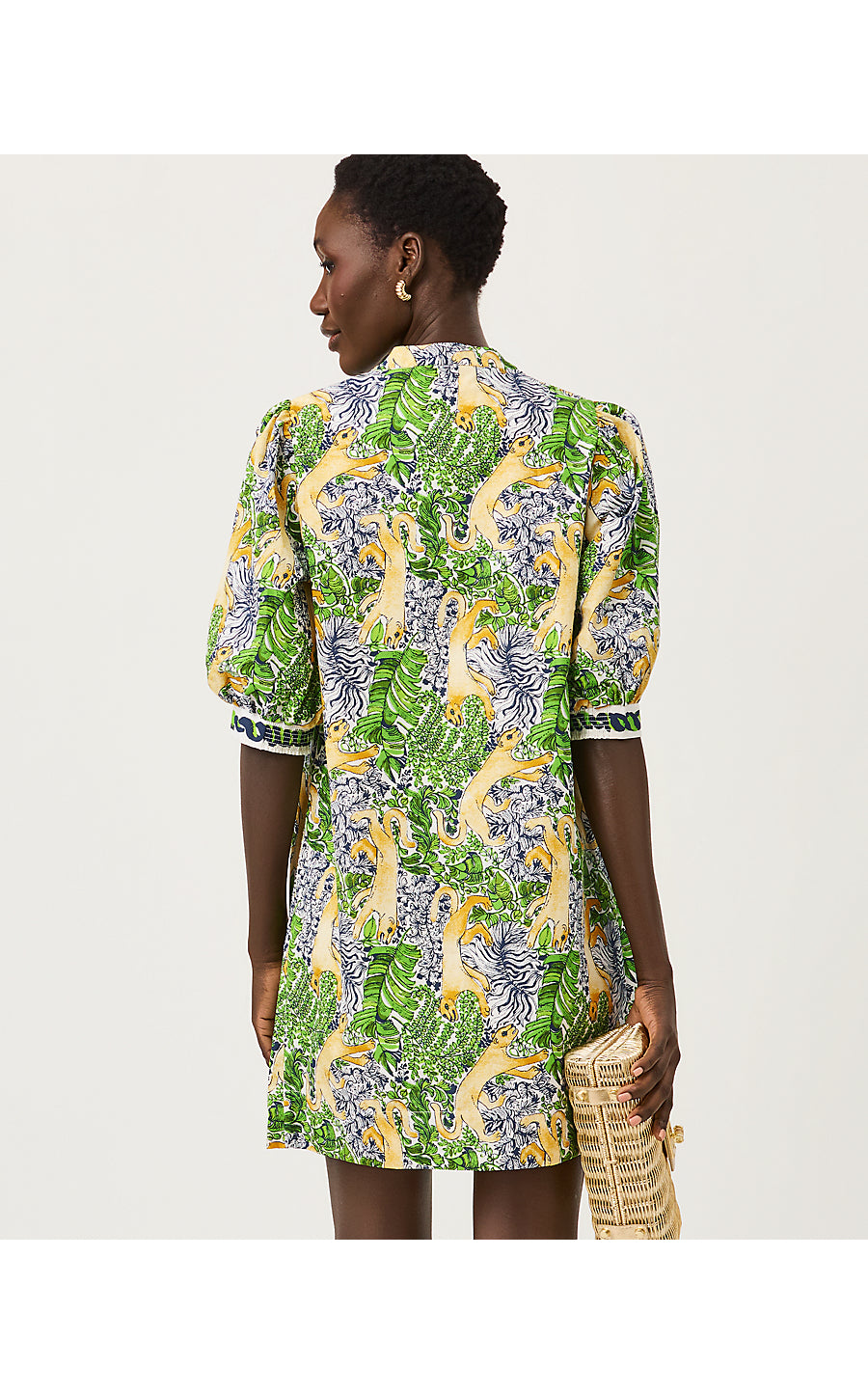 MIALEIGH ELBOW SLEEVE DRE - MULTI - LIL PALM PROWL ENGINEERED WOVEN DRESS