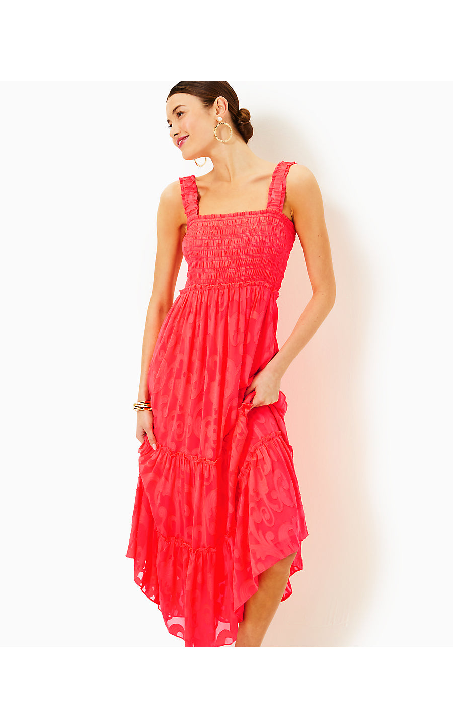 HADLY SMOCKED MAXI DRESS - MIZNER RED