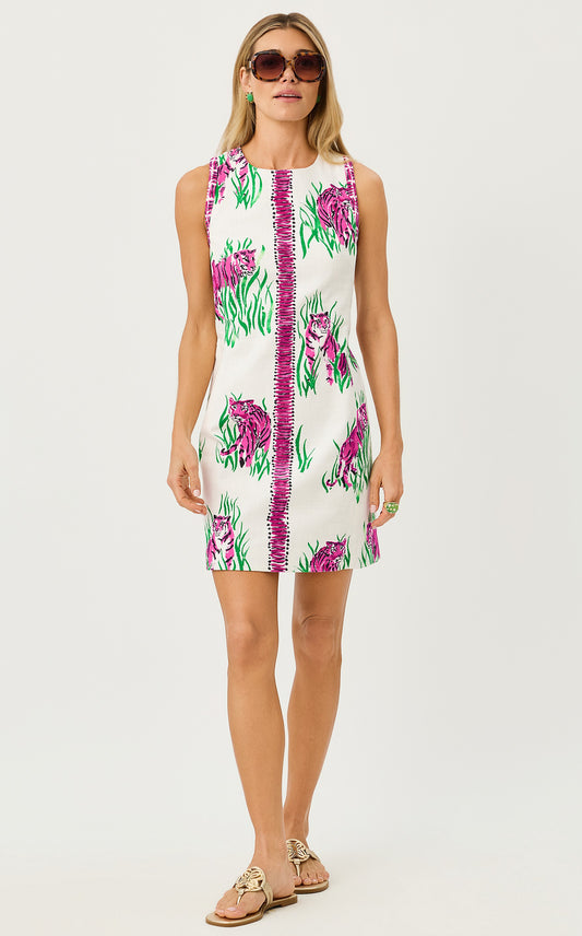 DEVYN STRETCH SHIFT-COCONUT-CAMOUFLAGE CATWALK ENGINEERED WOVEN SHIFT