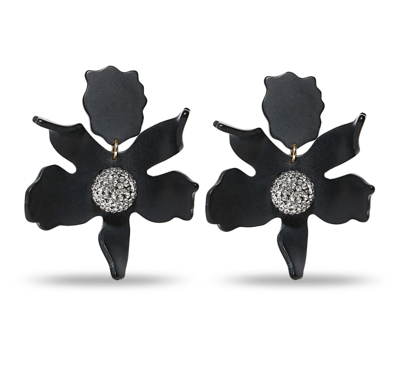 JET CRYSTAL LILY EARRINGS