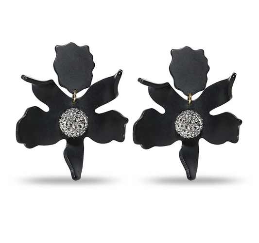 JET CRYSTAL LILY EARRINGS