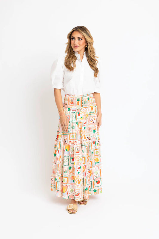 Fruit Basket Smock Waist Skirt - Ivory