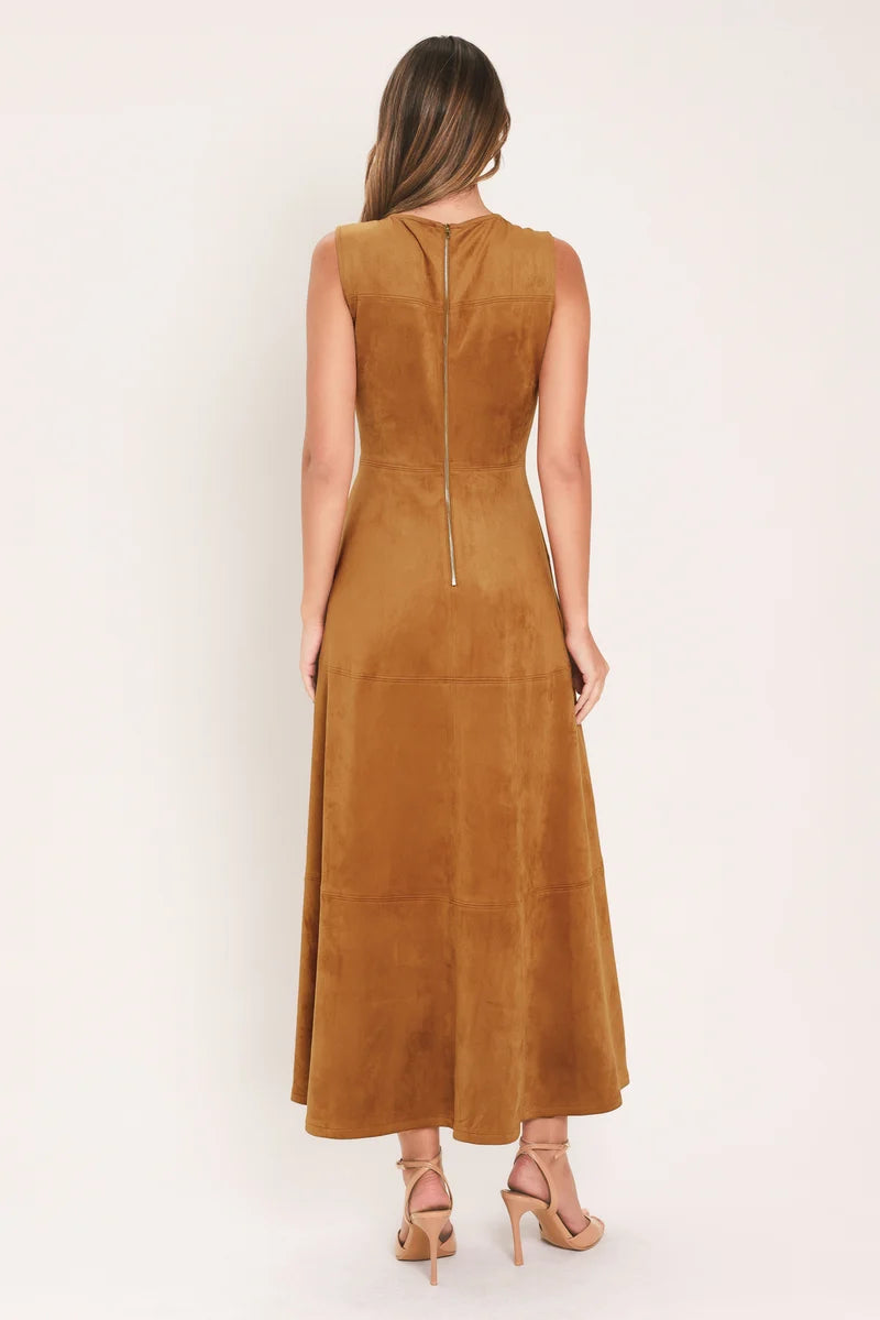 A Faux Suede Midi Dress - Camel