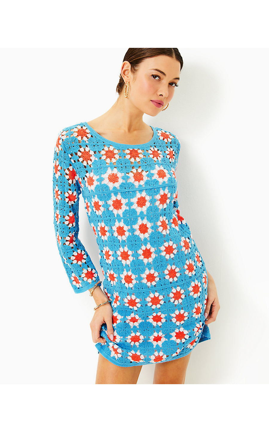 MIABELLA SWEATER DRESS - LUNAR BLUE - FLORAL CROCHET