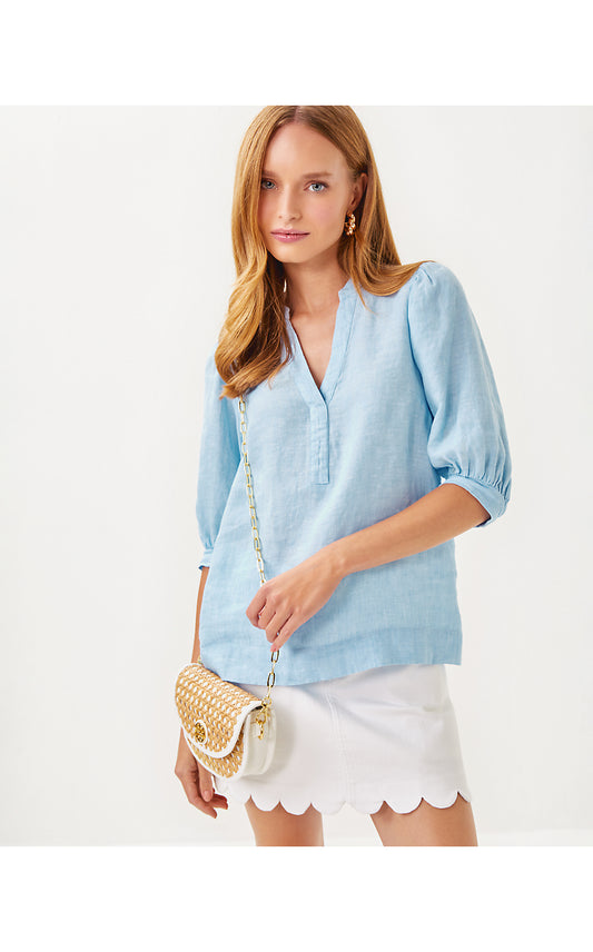 MIALEIGH ELBOW SLEEVE LINEN - BLUE PERI X RESORT WHITE