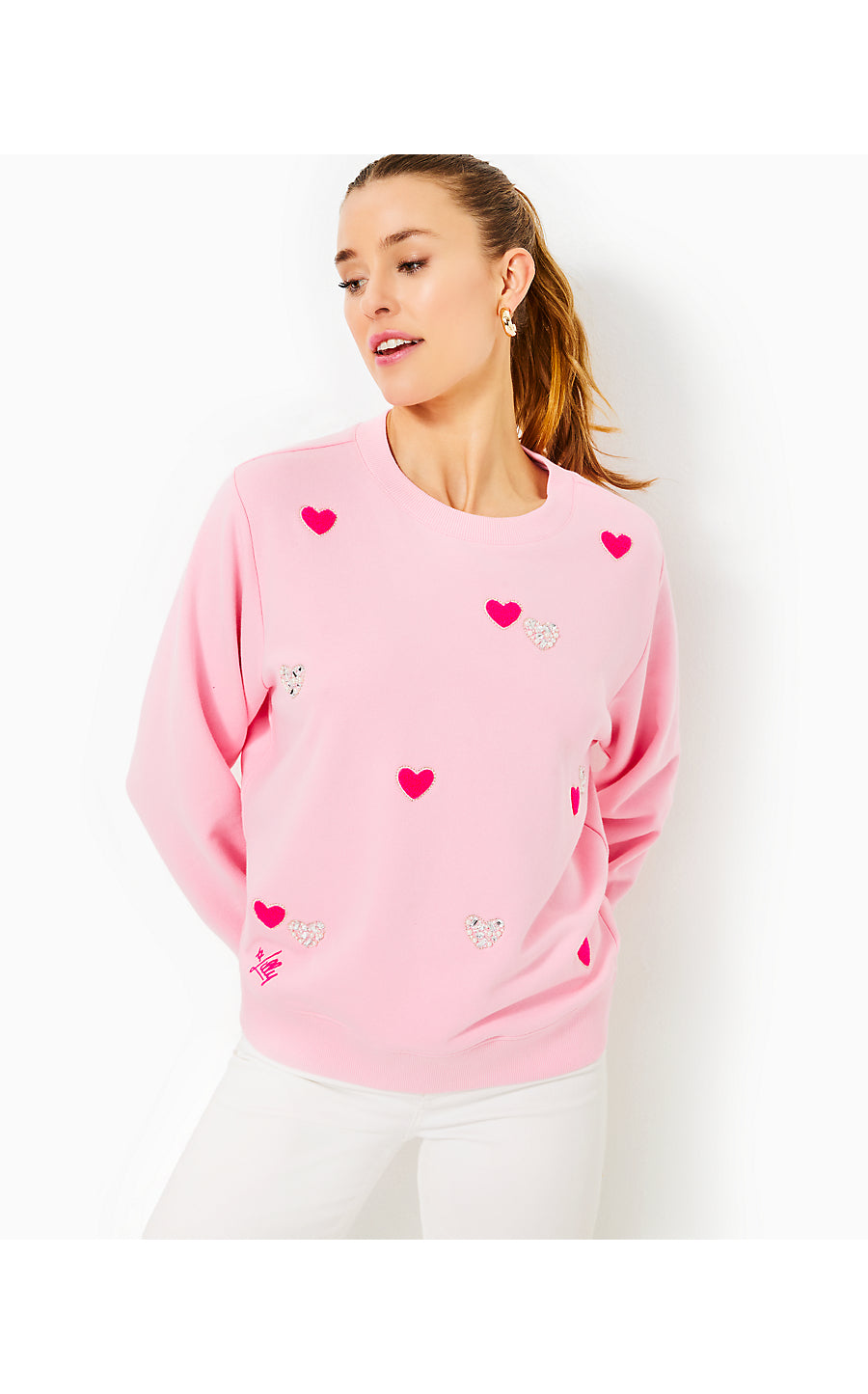 BALLAD LONG SLEEVE SWEATS - CONCH SHELL PINK - HEARTS EMBELLISHMENT