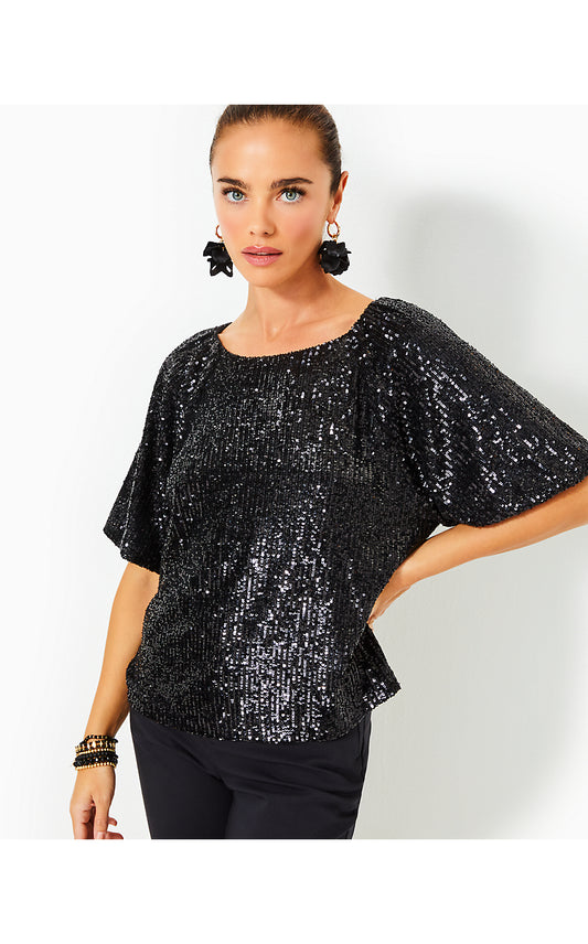 CRESSIDA KNIT TOP - NOIR - TREASURE BOX SEQUIN KNIT