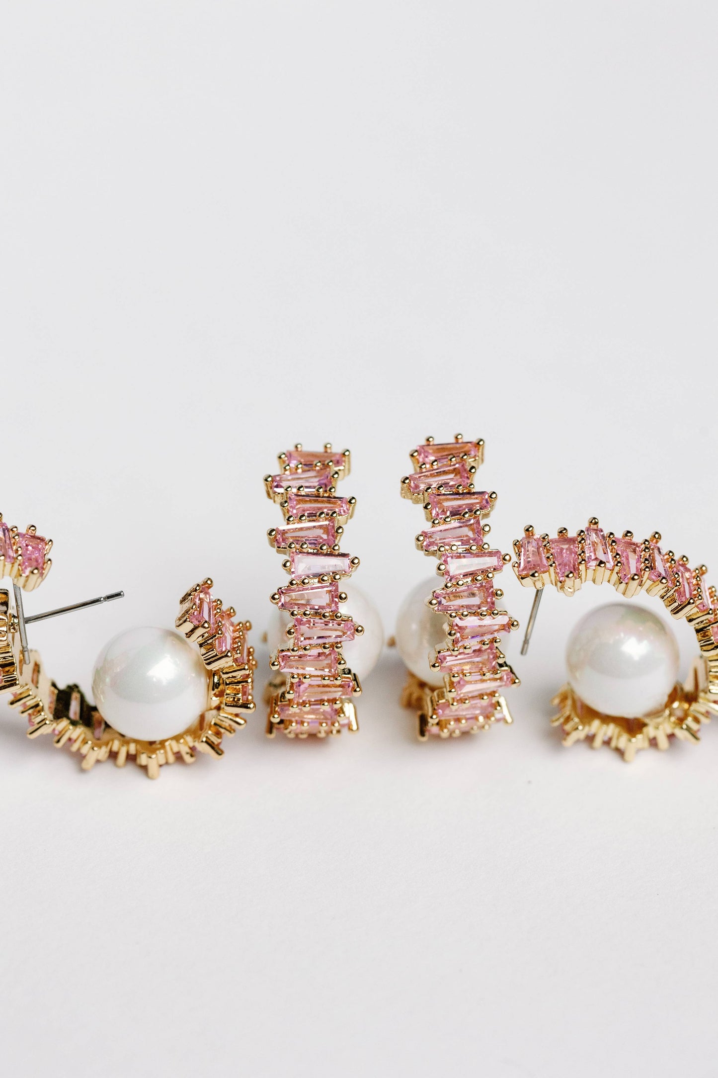 Pink Rhinestone and Pearl Statement Hoop Earrings