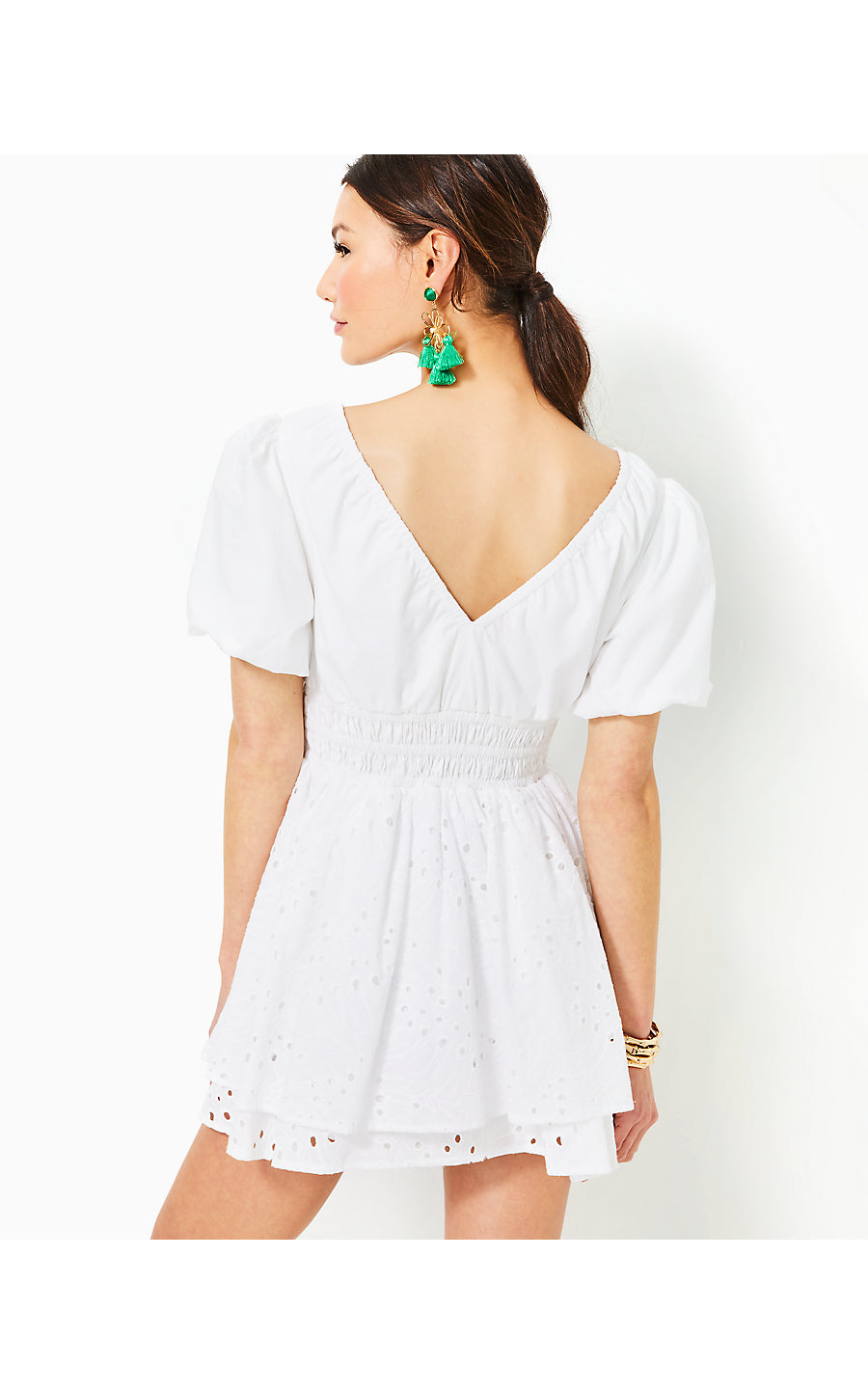 AXELLE EYELET ROMPER - RESORT WHITE - TROPICAL LEAF EYELET