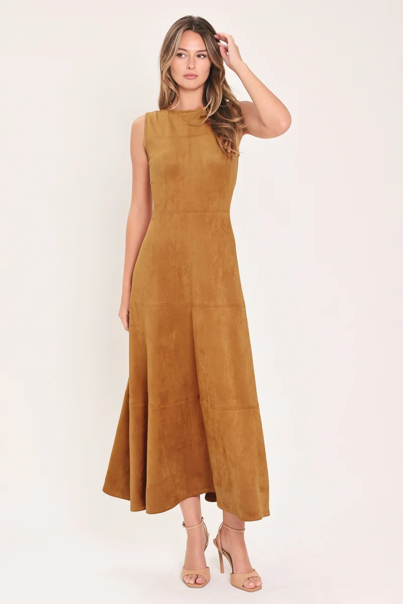 A Faux Suede Midi Dress - Camel