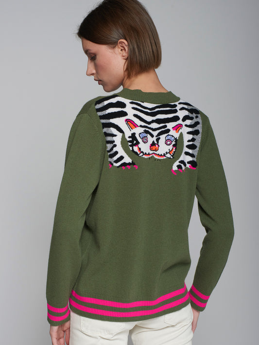 PUNTO CARDIGAN TIGER GREEN&PINK TIGER