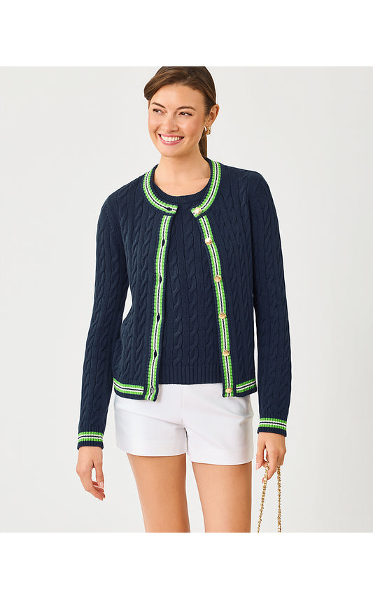 BROCKTON CREW NECK CARDIG - LOW TIDE NAVY - X CHATEAU GREEN TIPPING