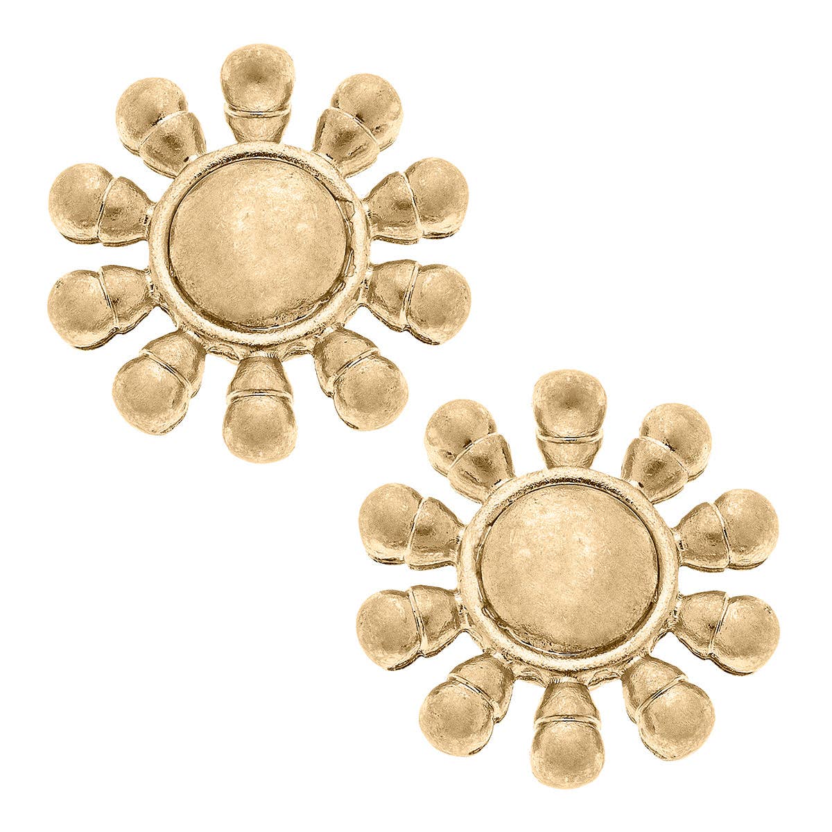 Jasen Sunburst Stud Earrings in Worn Gold