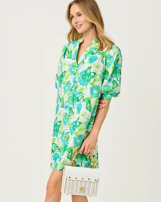 Mialeigh Linen Dress - Resort White Monarch Rose