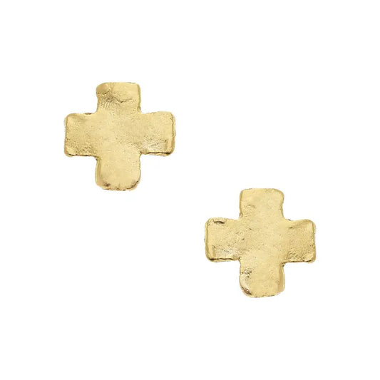MINI GOLD SQUARE CROSS STUD EARRINGS