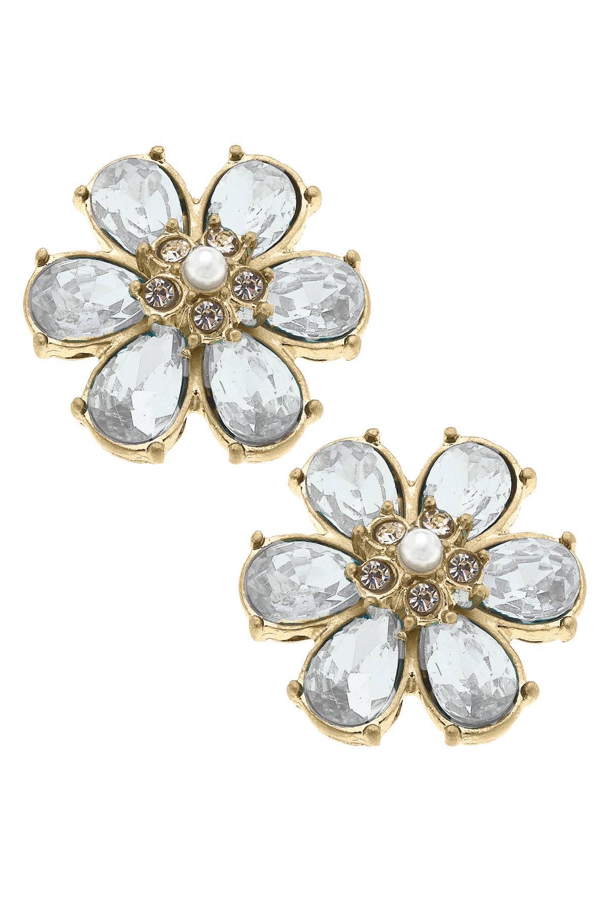 Canvas Style - Brooke Rhinestone & Pearl Flower Stud Earrings: Clear
