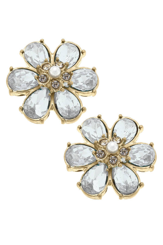Canvas Style - Brooke Rhinestone & Pearl Flower Stud Earrings: Clear