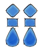 Multi Geo Resin 3 Drop Earrings - Blue/Gold