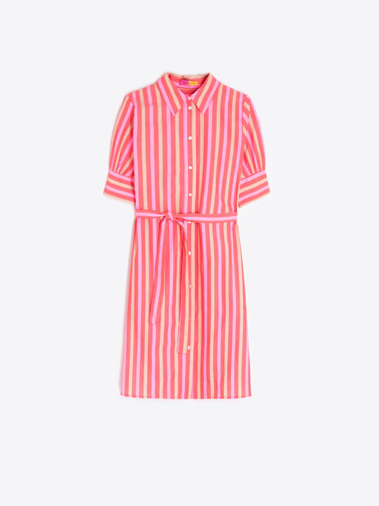 PINK STRIPED SHIRT DRESS