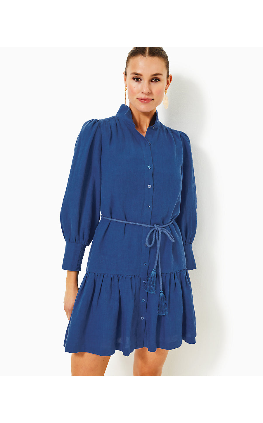 DRENA LINEN DRESS - MARTINIQUE BLUE X BLUE MED