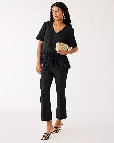 JARRAE HIGH RISE CROP FLA - NOIR - EXPLODED FLOWER STRETCH JACQUARD