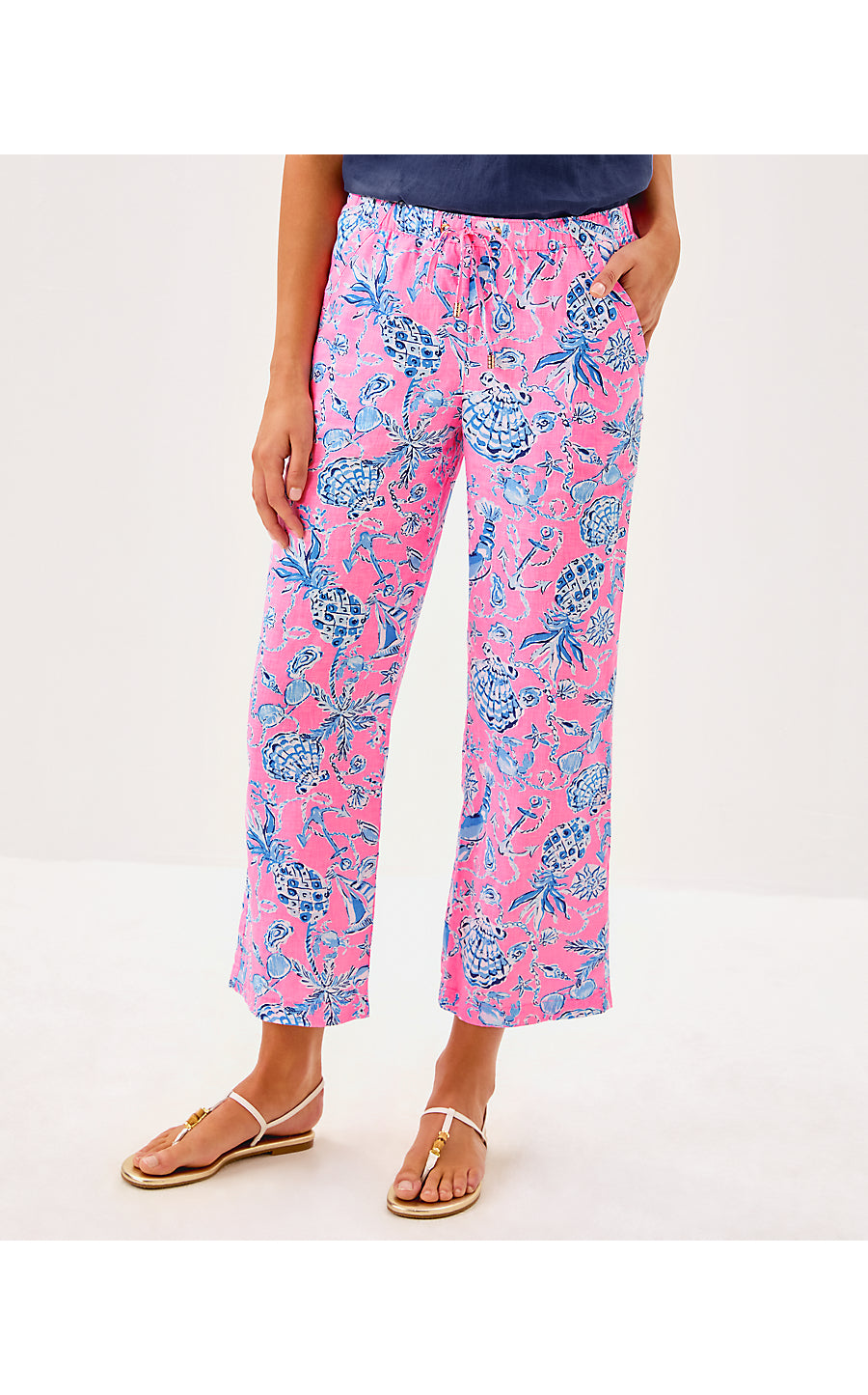 BRAWLEY LINEN CROP PANT - ROUSSEAU PINK - BAREFOOT BEACHCOMBERS