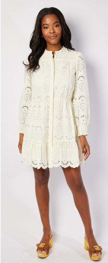 LONG SLEEVE CINCHED WAIST DRESS/IVORY
