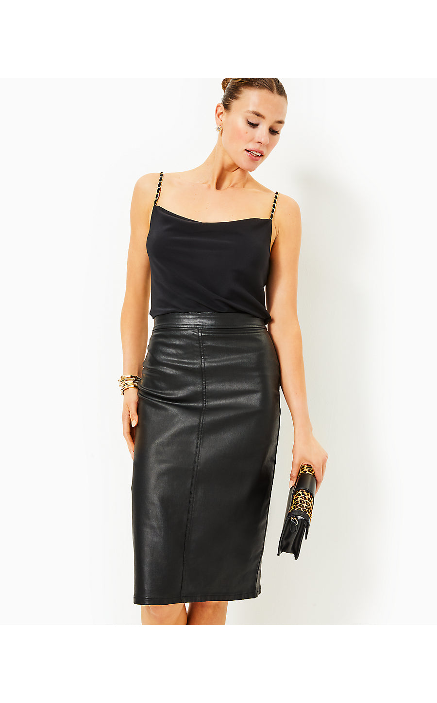 FAIRVIEW COATED MIDI SKIRT - NOIR