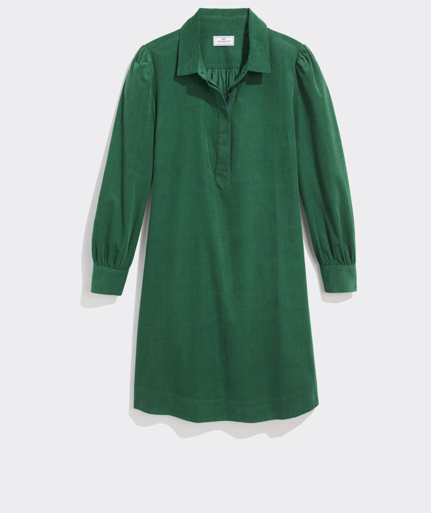 Cord Popover Dress - Turf Green