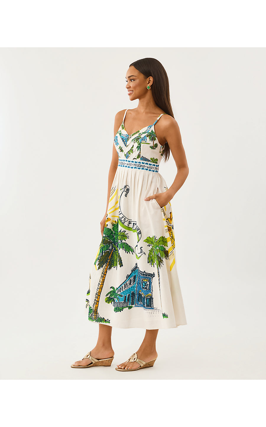 WENDLEY MIDI DRESS - COCONUT - OVERSIZED KEY WEST TOILE ENGINEERED WOVEN MIDI